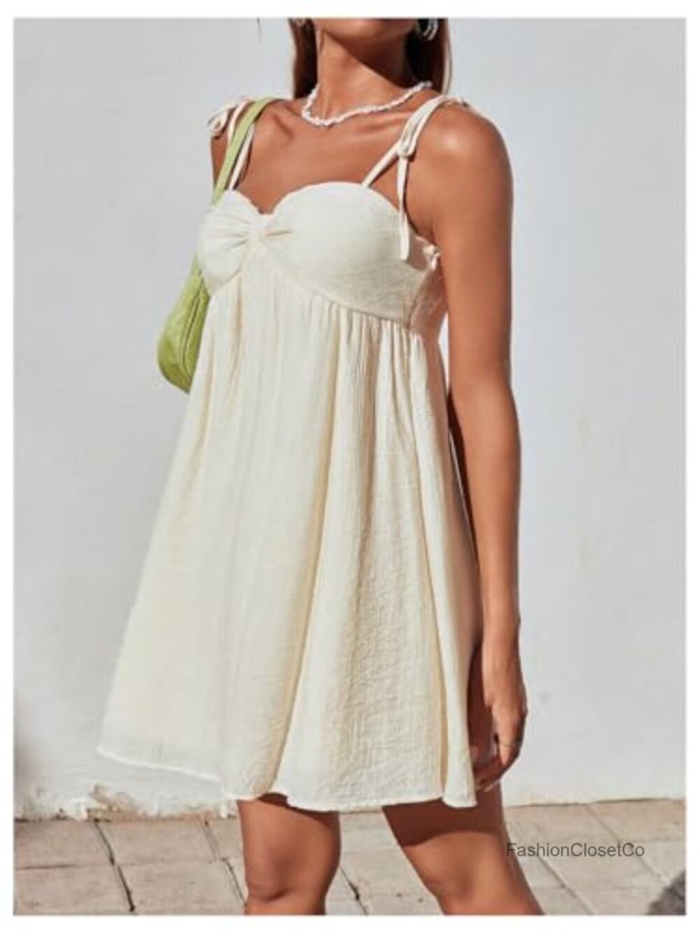Bowknot Tie Shoulder Cami Dress Sleeveless A Line Vacation Mini Dress - Picture 4 of 5